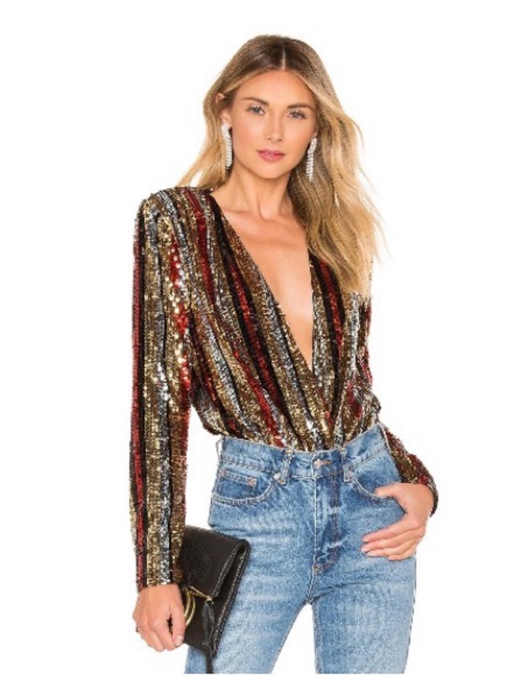 NBD Sloane Gold & Silver Sequin Plunge Bodysuit